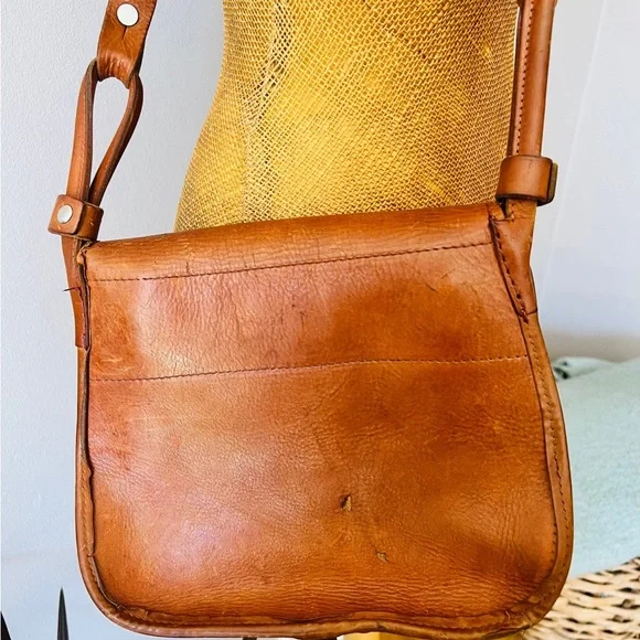 VINTAGE 70’s Style Genuine Leather Bag, Tan, European/Swedish - Picture 4 of 11